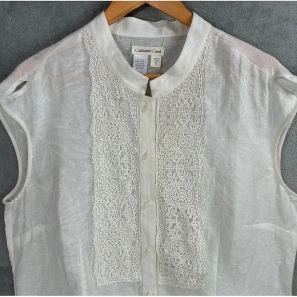 Coldwater Creek Linen Blend Crochet Lace Button Up Blouse XL Cottagecore Boho - Picture 4 of 8